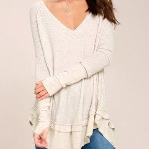 Free People ls white v neck laguna thermal top S